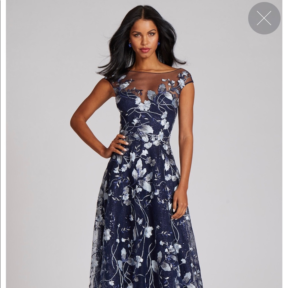 Rickie Freeman Teri Jon EMBROIDERED LACE ILLUSION GOWN